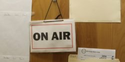 On air sign on door to on-air studio at college radio station WVCW. Photo: J. Waits