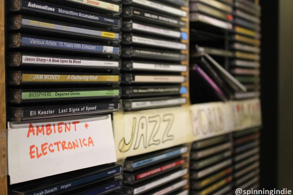 Ambient, electronic, jazz CDs at WDCE. Photo: J. Waits