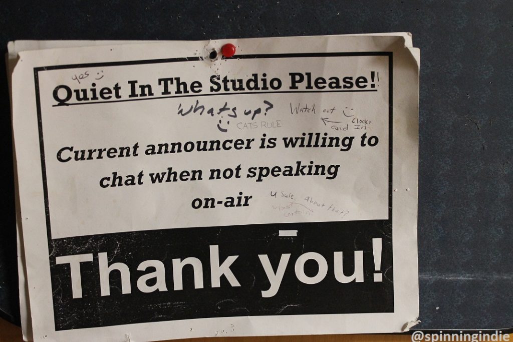 Quiet in the Studio sign at WTJU. Photo: J. Waits