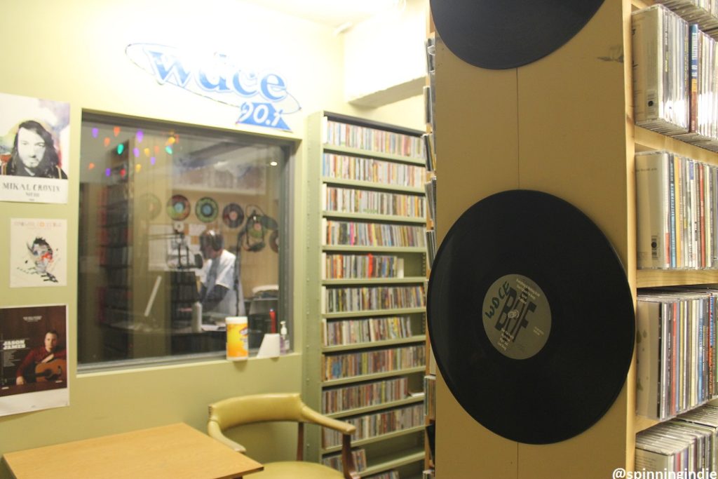 View of the WDCE on-air studio from the college radio station's CD library. Photo: J. Waits