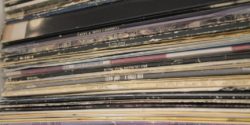 Vinyl LPs at college radio station WNUW-LP. Photo: J. Waits