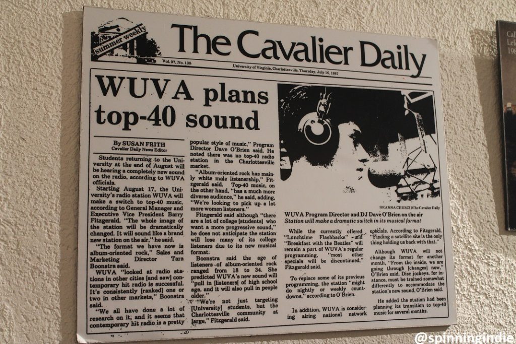 1980s press clipping posted on the wall at WUVA. Photo: J. Waits