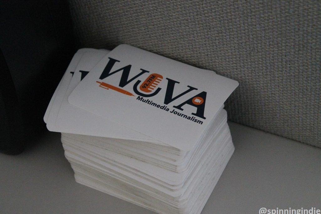 WUVA stickers at WUVA. Photo: J. Waits