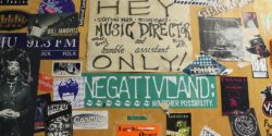 Sticker-covered door at college radio station WCWM. Photo: J. Waits