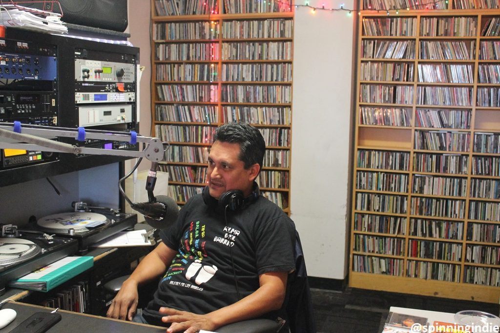 Alma del Barrio DJ in the KXLU studio. Photo: J. Waits