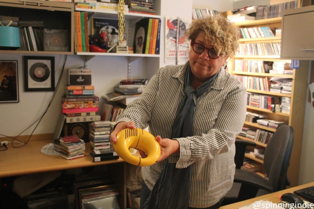 WFUV Program Director Rita Houston showing off vintage gems in her office. Photo: J. Waits