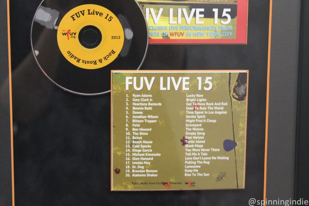 FUV Live compilation displayed on wall at WFUV. Photo: J. Waits