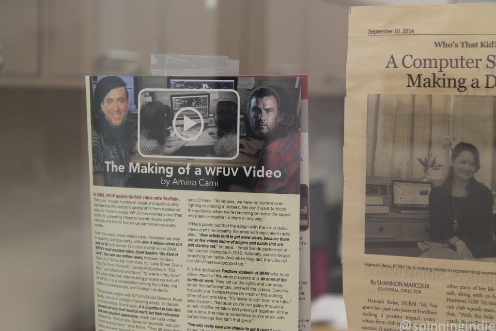 Press clippings about WFUV's video operation. Photo: J. Waits