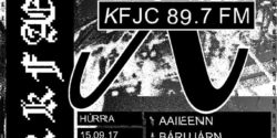 poster for college radio station KFJC's broadcast from Iceland with MYRKFAELNI