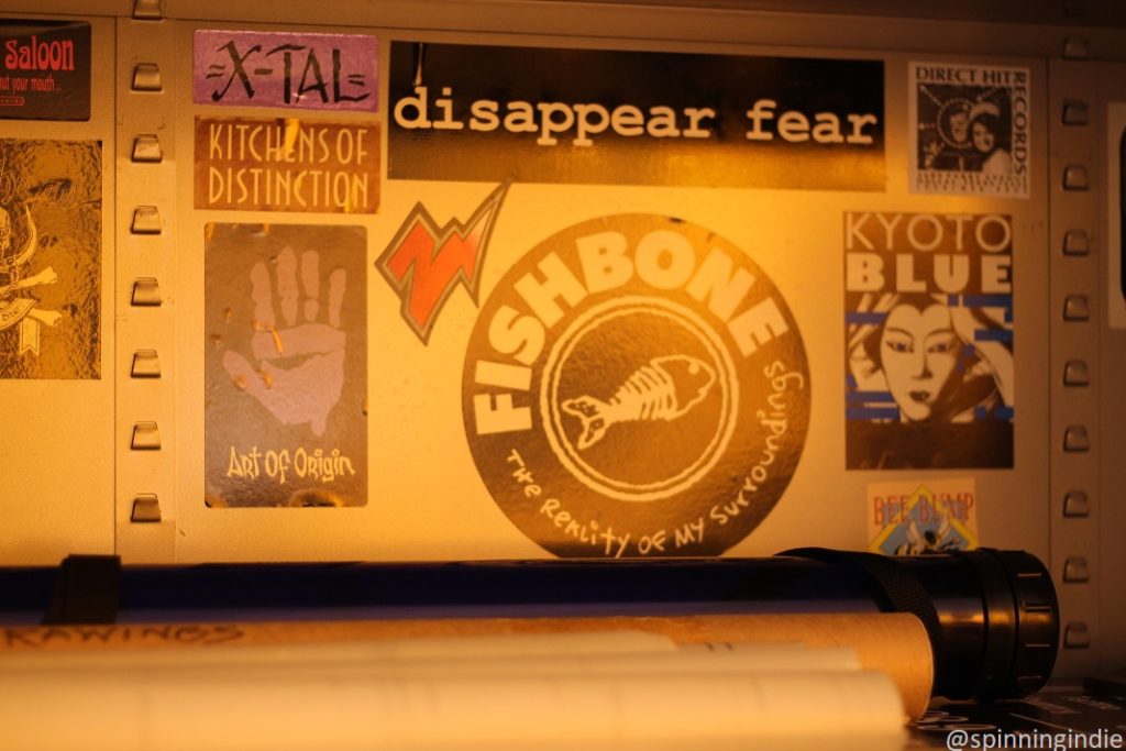 Stickers and ephemera in old WIIT file cabinet. Photo: J. Waits