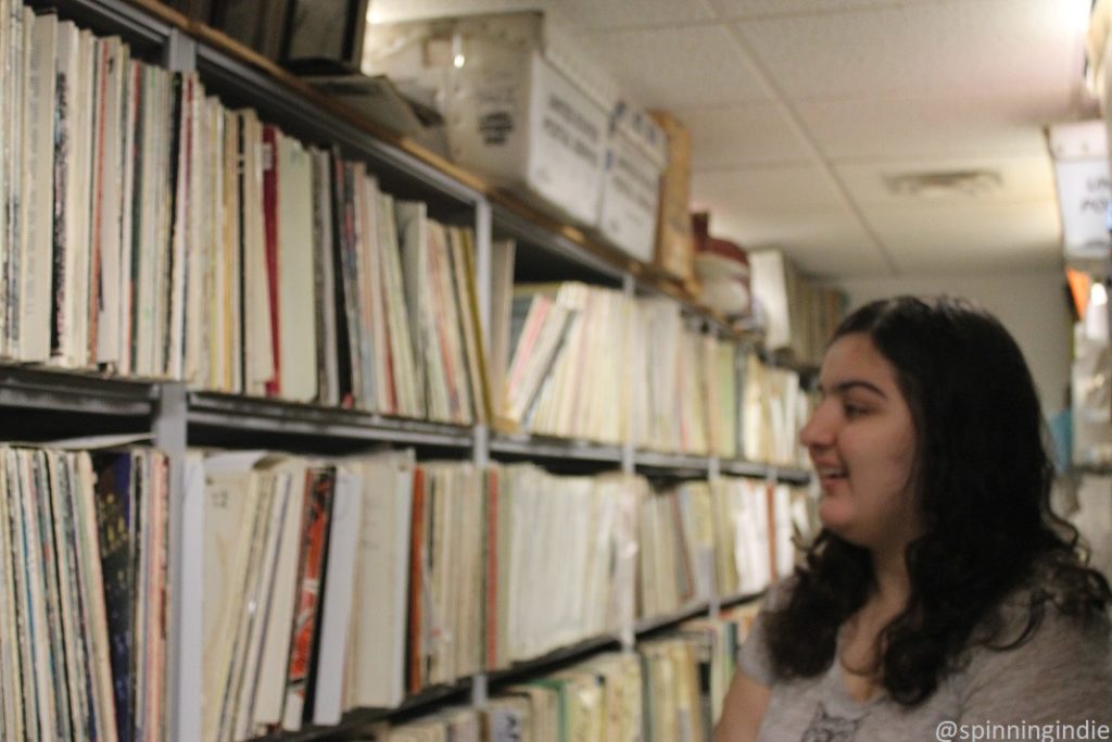 WKCR Station Manager Elizabeth Maghakian eyeing vinyl library. Photo: J. Waits