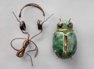 The "Mystic" Radio Bug and Headset in "On the Radio" exhibit. Photo courtesy SFO Museum.