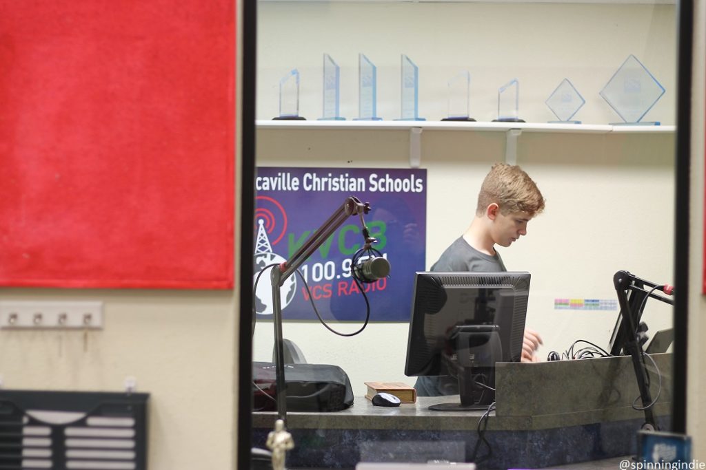 Student in studio of high school radio station VCS Radio. Photo: J. Waits