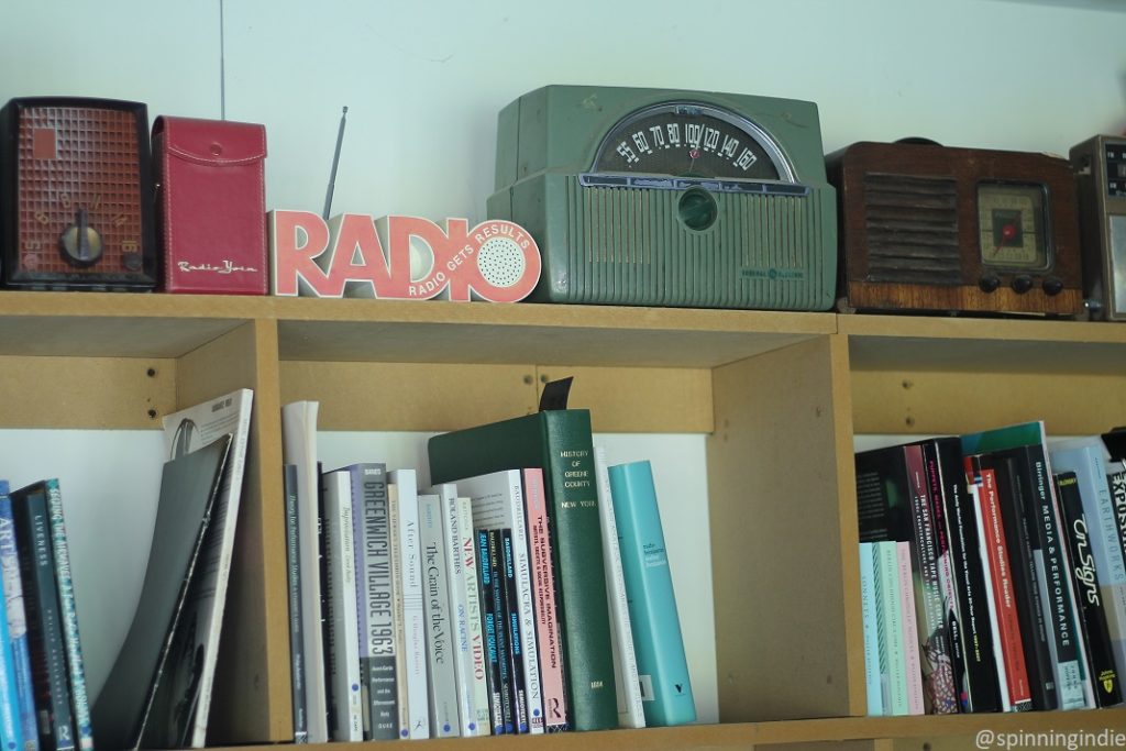 Radios and books in the Wave Farm Study Center. Photo: J. Waits