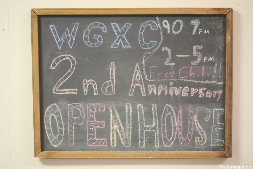 WGXC 2nd anniversary open house sign. Photo: J. Waits