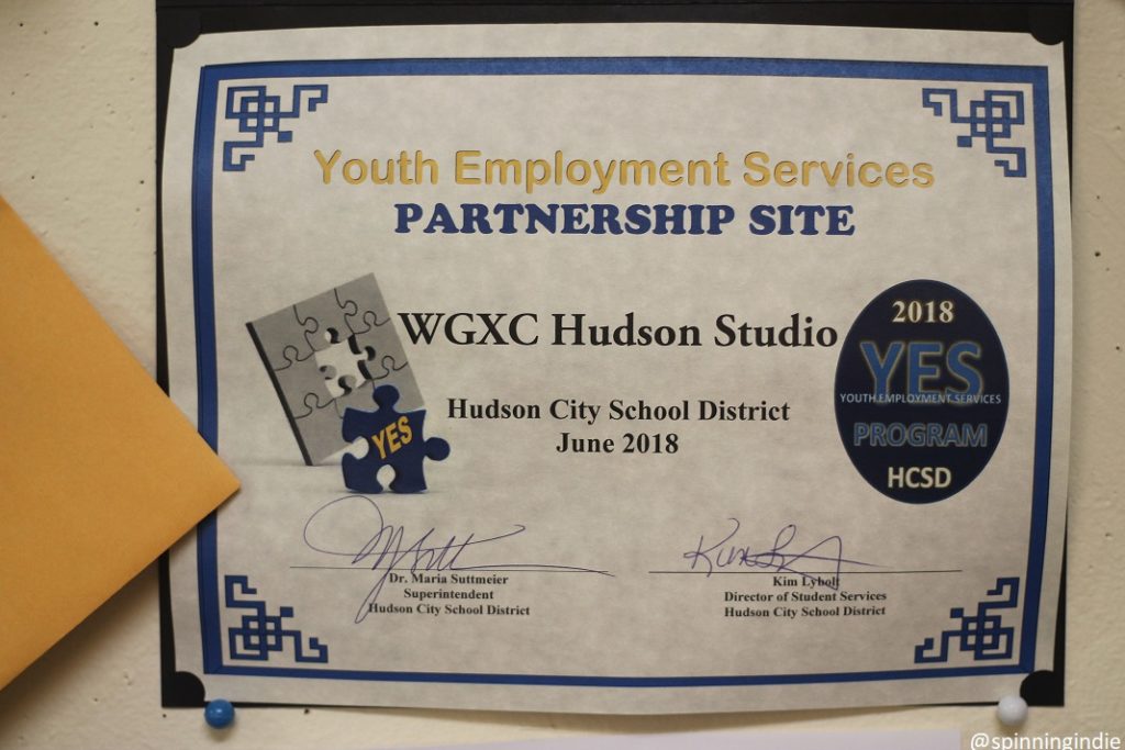 Youth Employment Services partnership certificate at WGXC Hudson. Photo: J. Waits