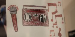 KAKX flyer in the high school radio station's studio. Photo: J. Waits