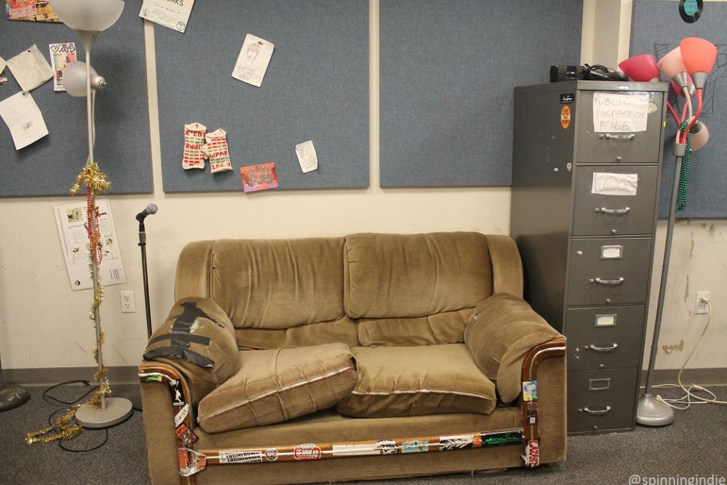 Couch in studio at college radio station WPRB in 2016. Photo: J. Waits