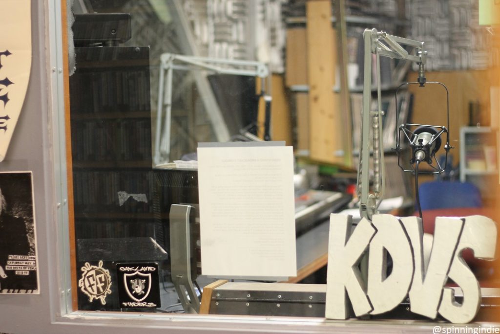 Leo Blais sign and view into production studio at KDVS. Photo: J. Waits