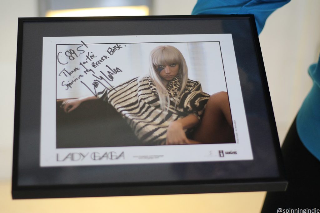 Signed Lady Gaga photo at high school radio station C89.5. Photo: J. Waits