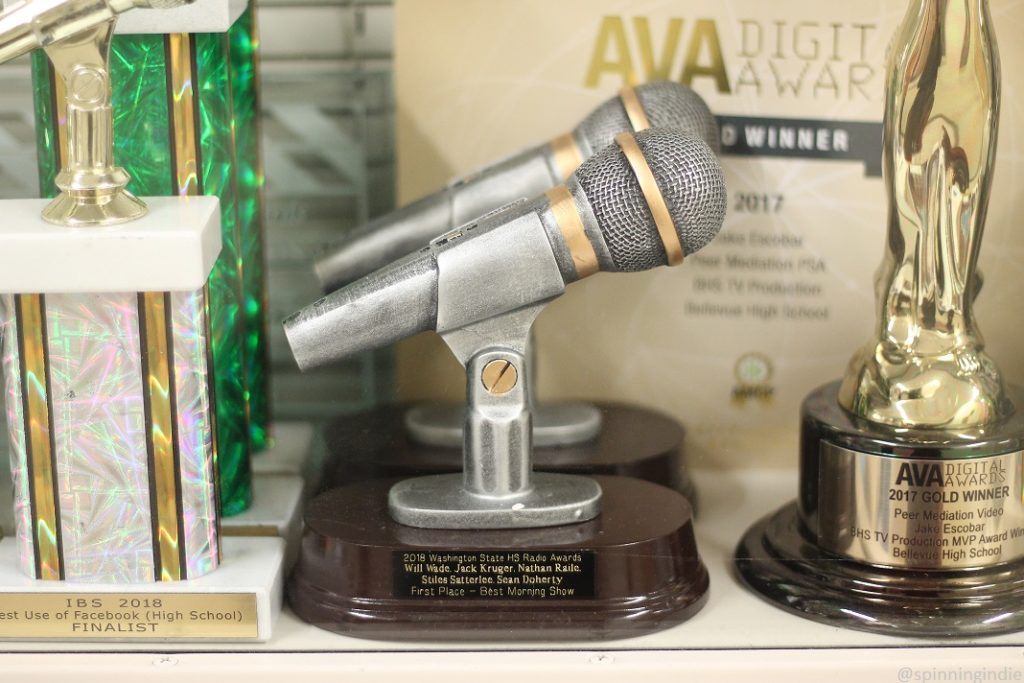 Awards at high school radio station KASB. Photo: J. Waits/Radio Survivor