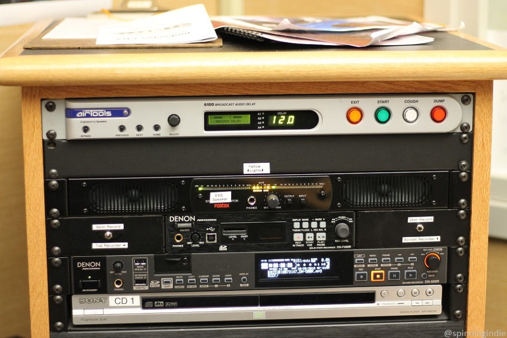 Equipment in high school radio station KASB, including CD player. Photo: J. Waits/Radio Survivor