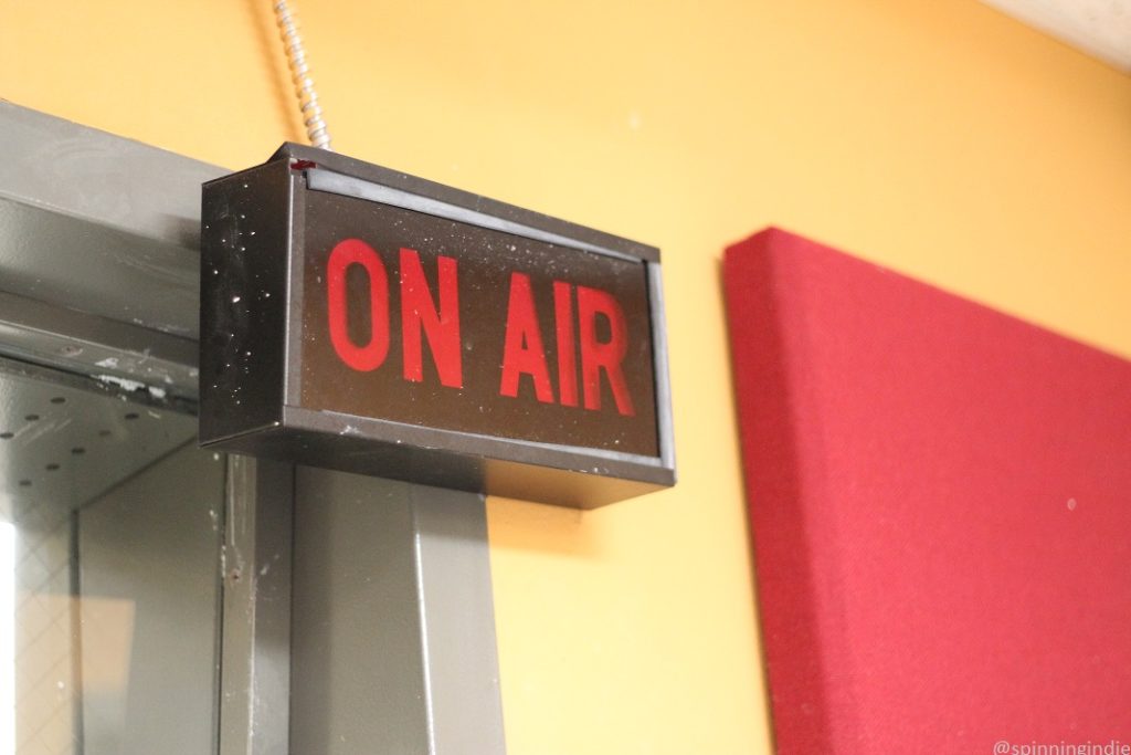 On Air sign on window outside the studio for high school radio station KMIH. Photo: J. Waits/Radio Survivor