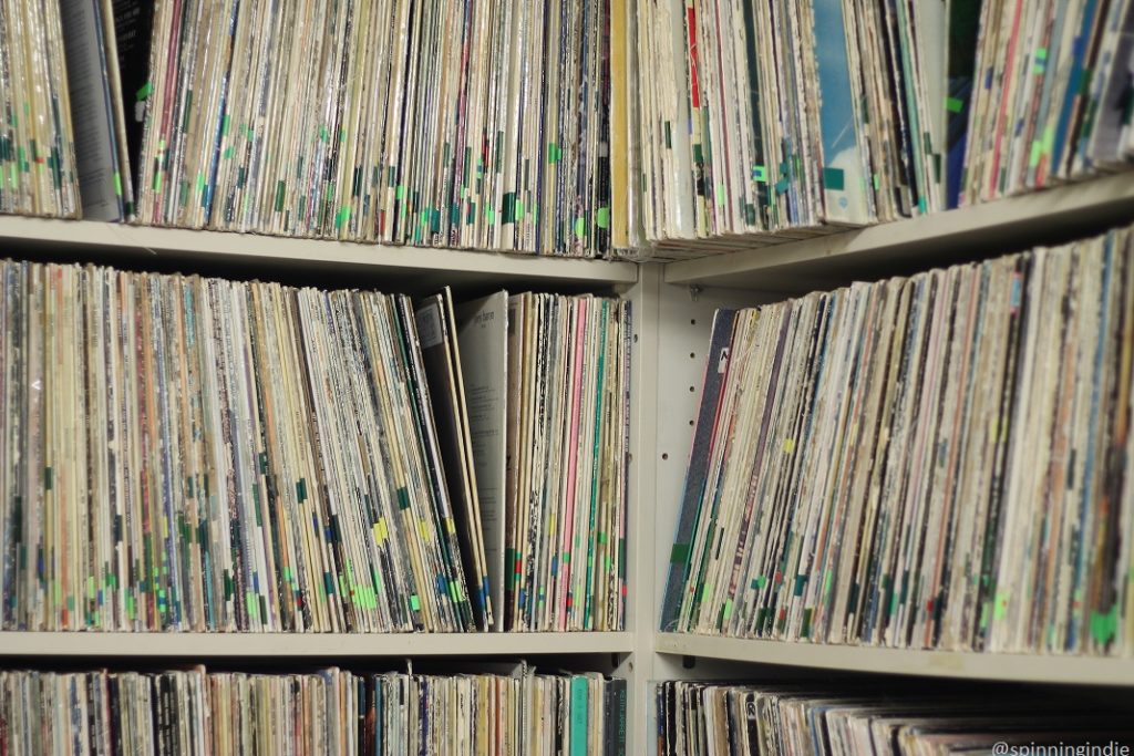 Shelves full of vinyl LP records in radio station KBCS' "Vinyl Lounge." Photo: J. Waits/Radio Survivor