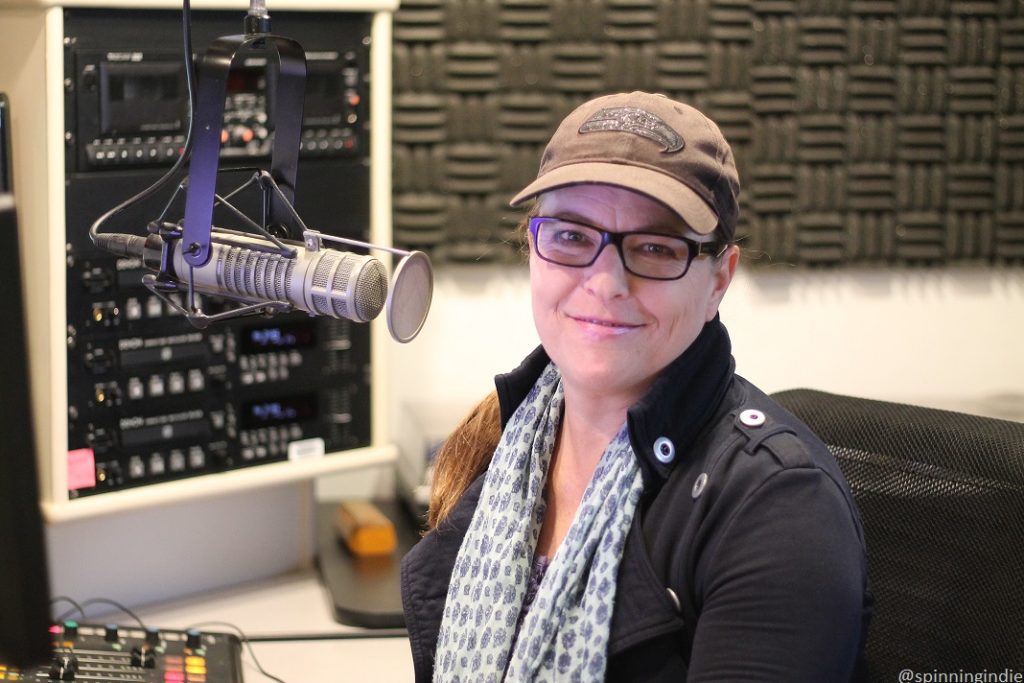 KBCS show host Judy Lindsay in station's studio. Photo: J. Waits/Radio Survivor