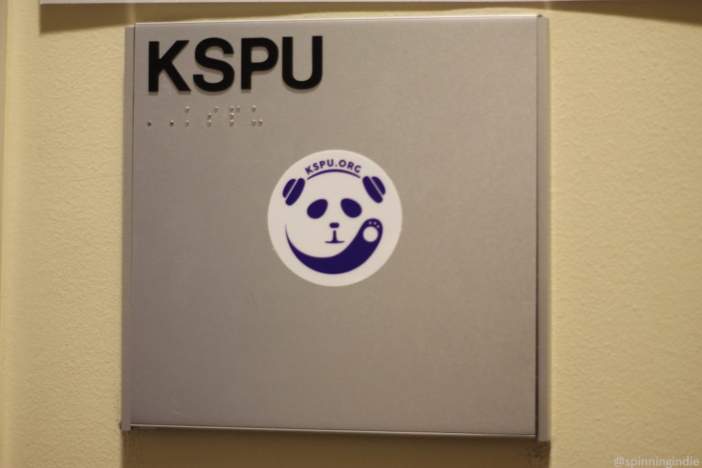 KSPU sticker on sign at entrance to station. Photo: J. Waits/Radio Survivor