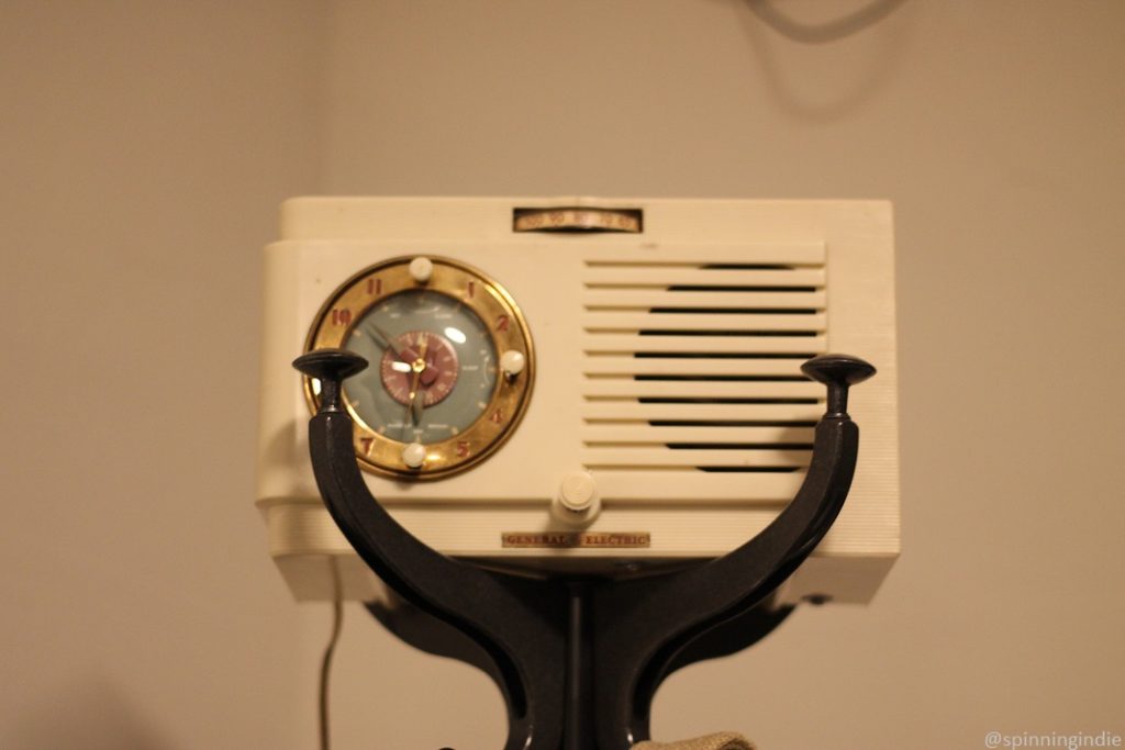 Vintage General Electric radio atop coat rack at KMGP-LP. Photo: J. Waits