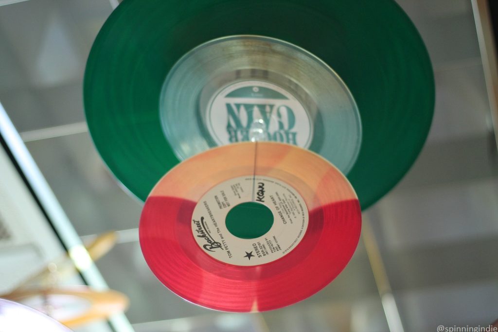 Vinyl record art hanging at KGNU. Photo: J. Waits/Radio Survivor