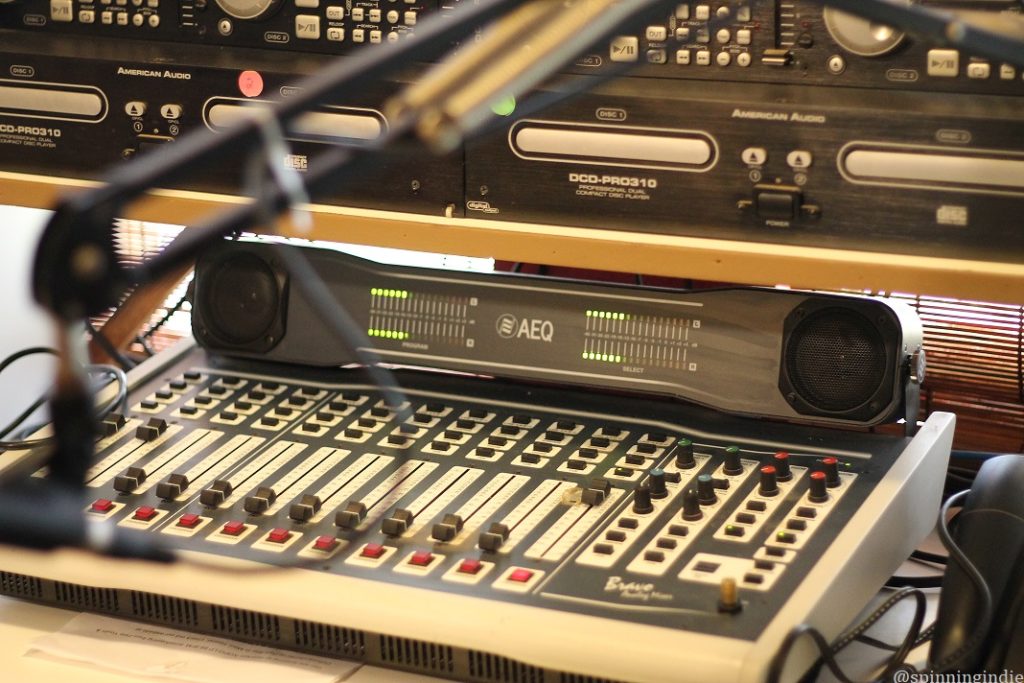 Sound board and audio equipment in KOPO-LP studio. Photo: J. Waits/Radio Survivor