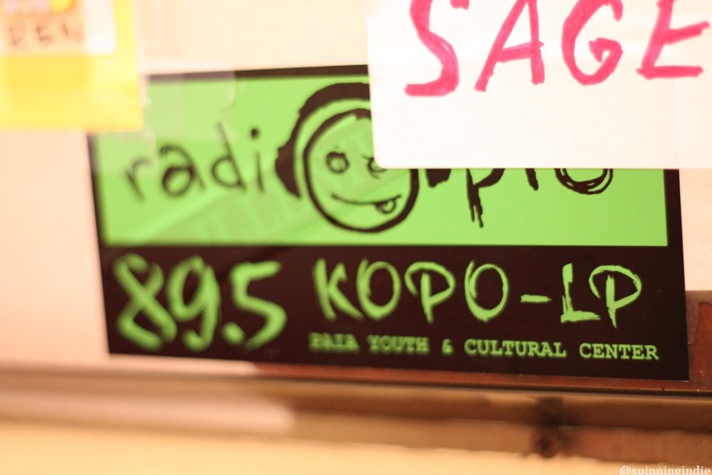 Old KOPO-LP sticker with former frequency. Photo: J. Waits/Radio Survivor