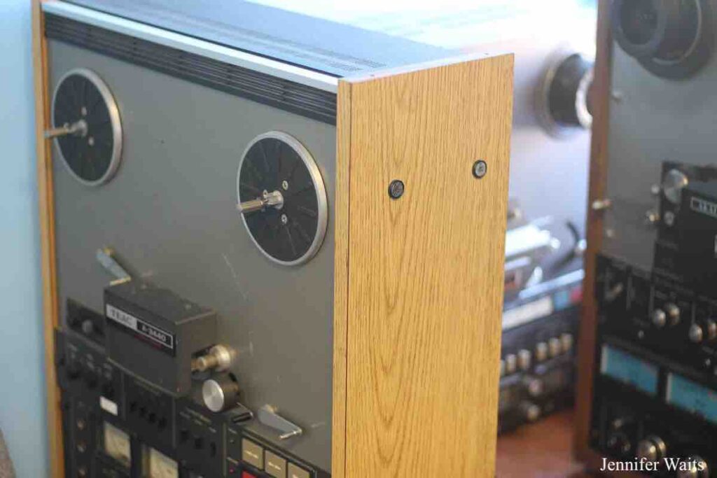 Photo of vintage audio gear at WRUC. Reel to reel machine in front. Photo: J. Waits