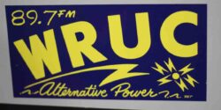 WRUC Alternative Power 89.7 FM sticker at college radio station WRUC. Photo: J. Waits
