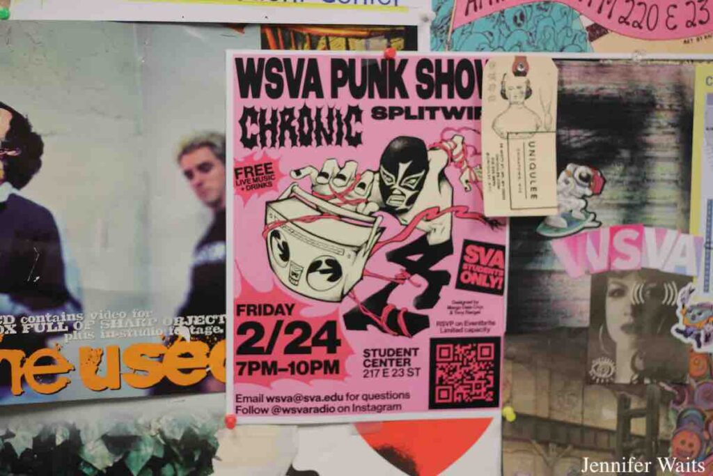 Flyer for WSVA Punk Show on the wall of the college radio station. Photo: J. Waits
