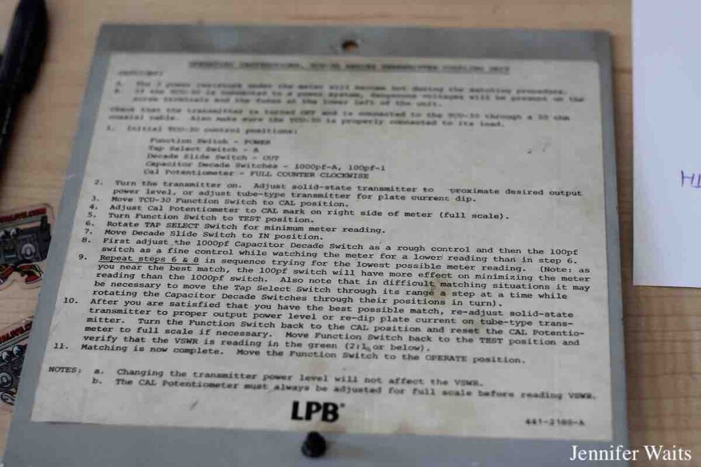 Instructions for WSVA's old LPB carrier current transmitter, which were hanging on the wall of the radio station in March, 2023. Photo: J. Waits