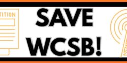 Podcast #346 – The Fight for College Radio at Cleveland State Station WCSB banner that reads Save WCSB! Radio tower drawing is to the right of the words. WCSB is the college radio station at Cleveland State University